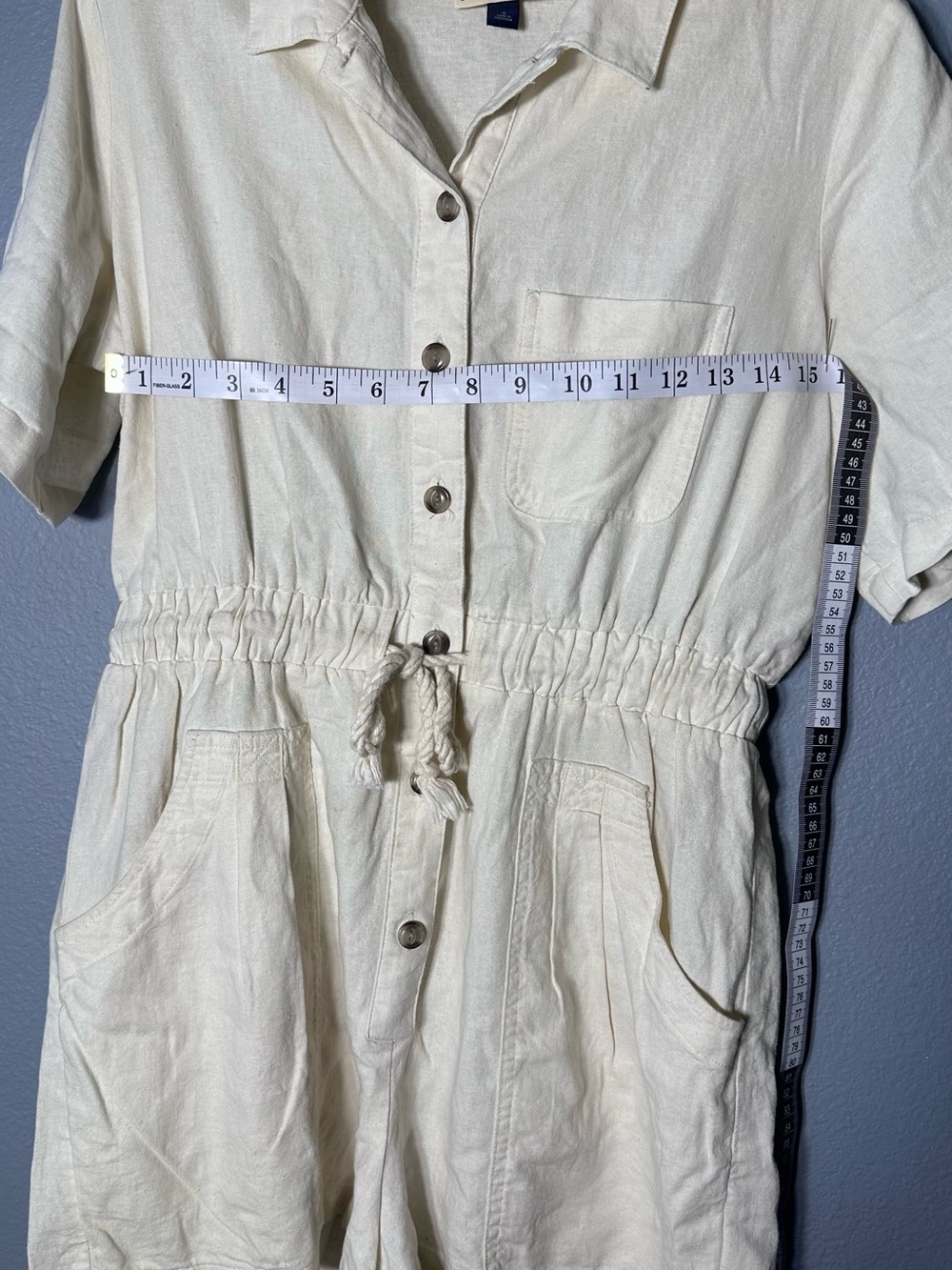 Universal Thread Cream Button-Front Drawstring One-Piece Romper - Picture 2 of 7